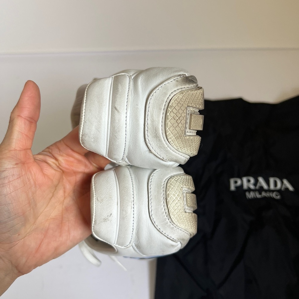 Prada womens White Leather Sneakers with Light Blue and Black Accents size 36 - Picture 9 of 13